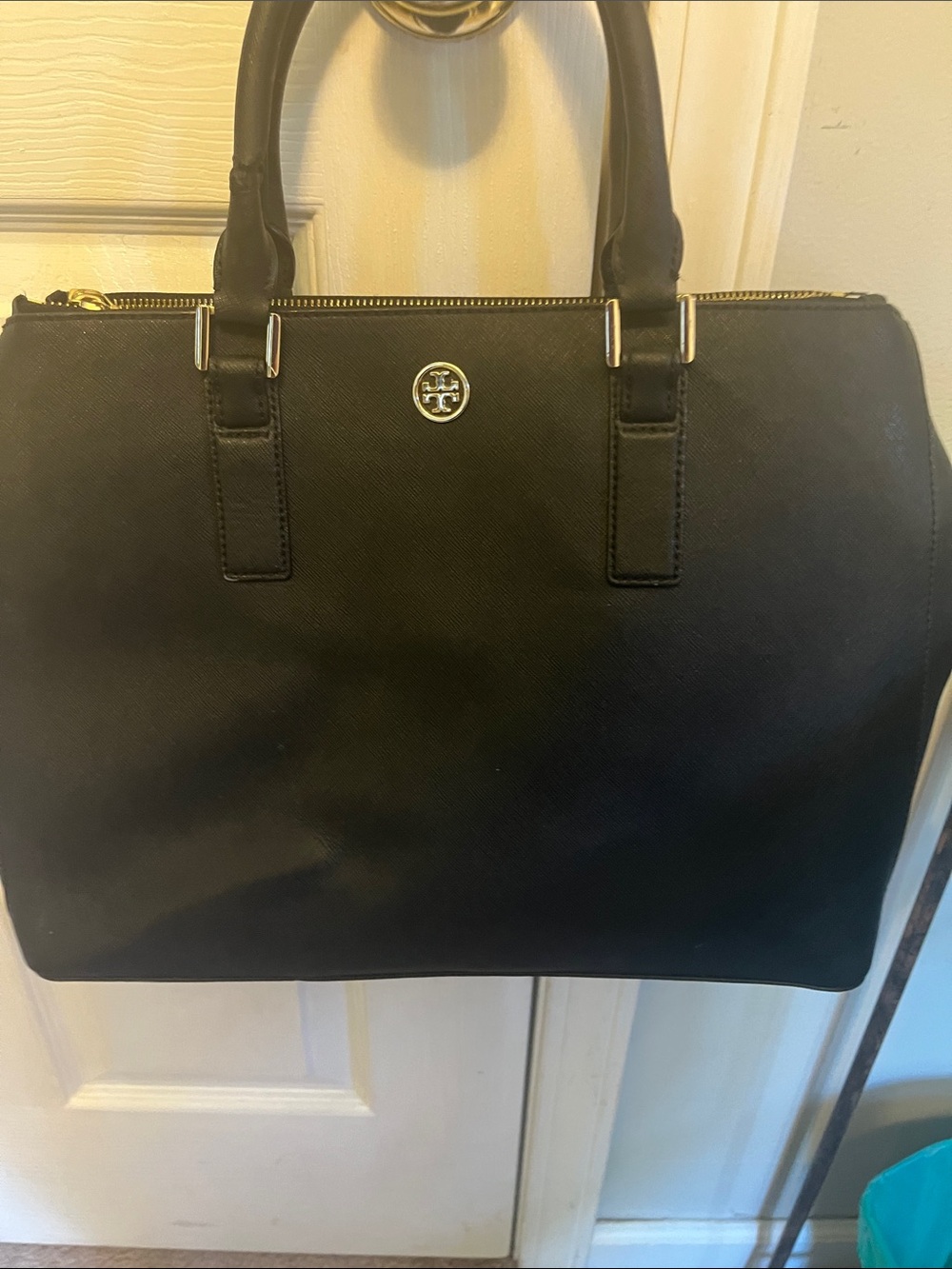 Tory Burch Black Saffiano Leather Bag with Gold Logo